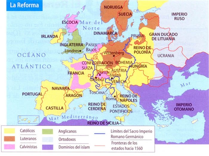Religión en Europa: Mapa del protestantismo en siglo XVI