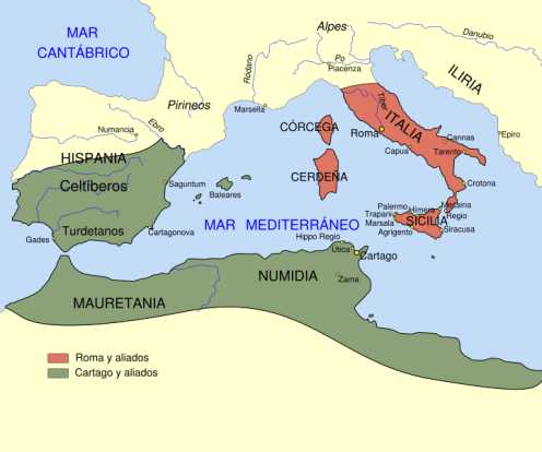 Mapa de Cartago y Roma